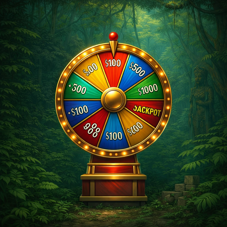 Offres de jeux Sankra Casino illustrées par une roue de gains colorée avec segments bonus et jackpot
